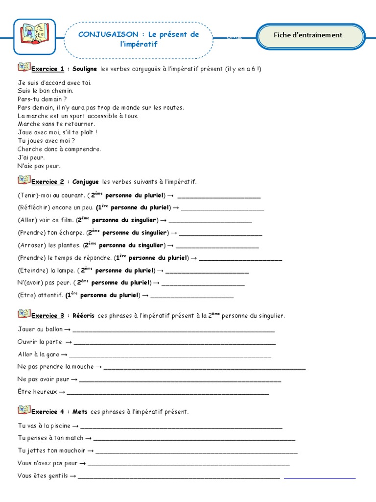 Exercices Présent De L indicatif 6ème à Imprimer Fiche 9 Le Present de L Imperatif | PDF | Nombre grammatical | Verbe