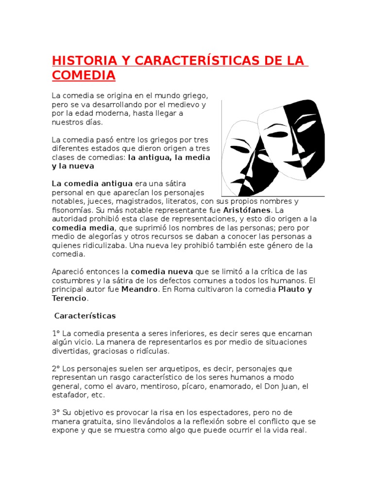Historia y Características de La Comedia Comedia Teatro