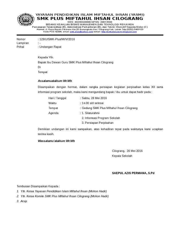 580 Contoh Surat Undangan Rapat Perpisahan Kelas Xii Gratis Terbaru