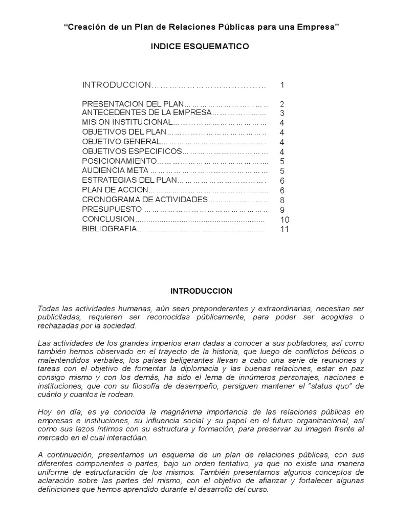 Plan de Relaciones Públicas para Empresas | PDF | Relaciones públicas ...
