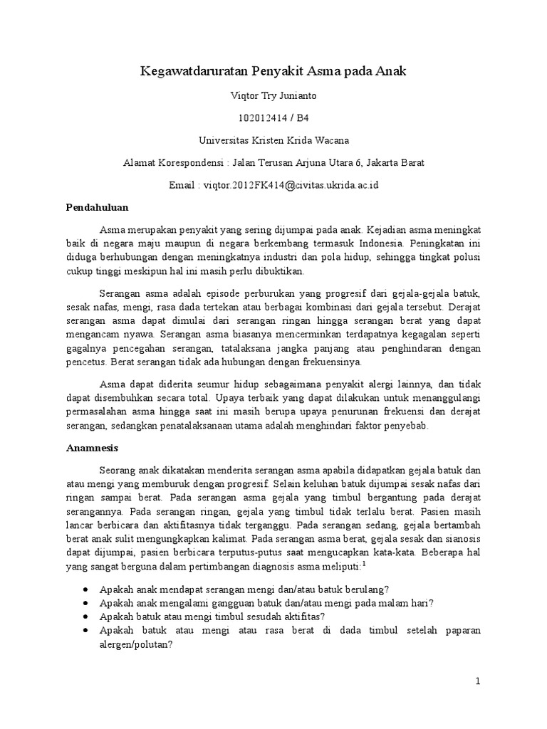 Kegawatdaruratan Penyakit Asma Pada Anak