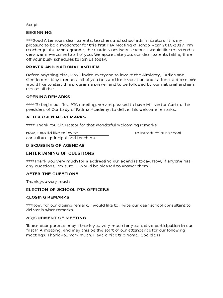 Script pta meeting pdf