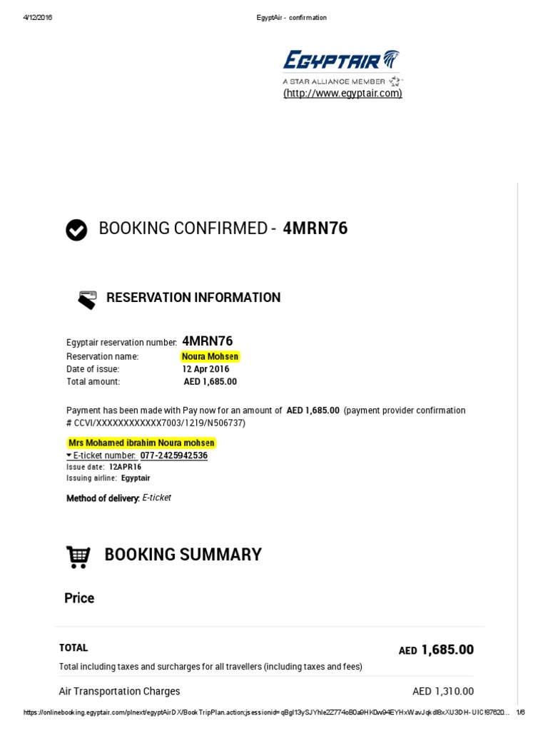 EgyptAir confirmation.pdf Baggage Dangerous Goods