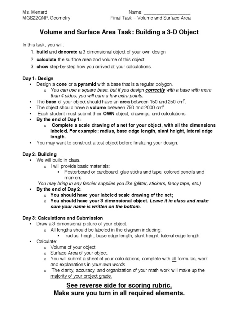 Volume and Surface Area Project: Spiky Door | PDF | Surface Area | Volume