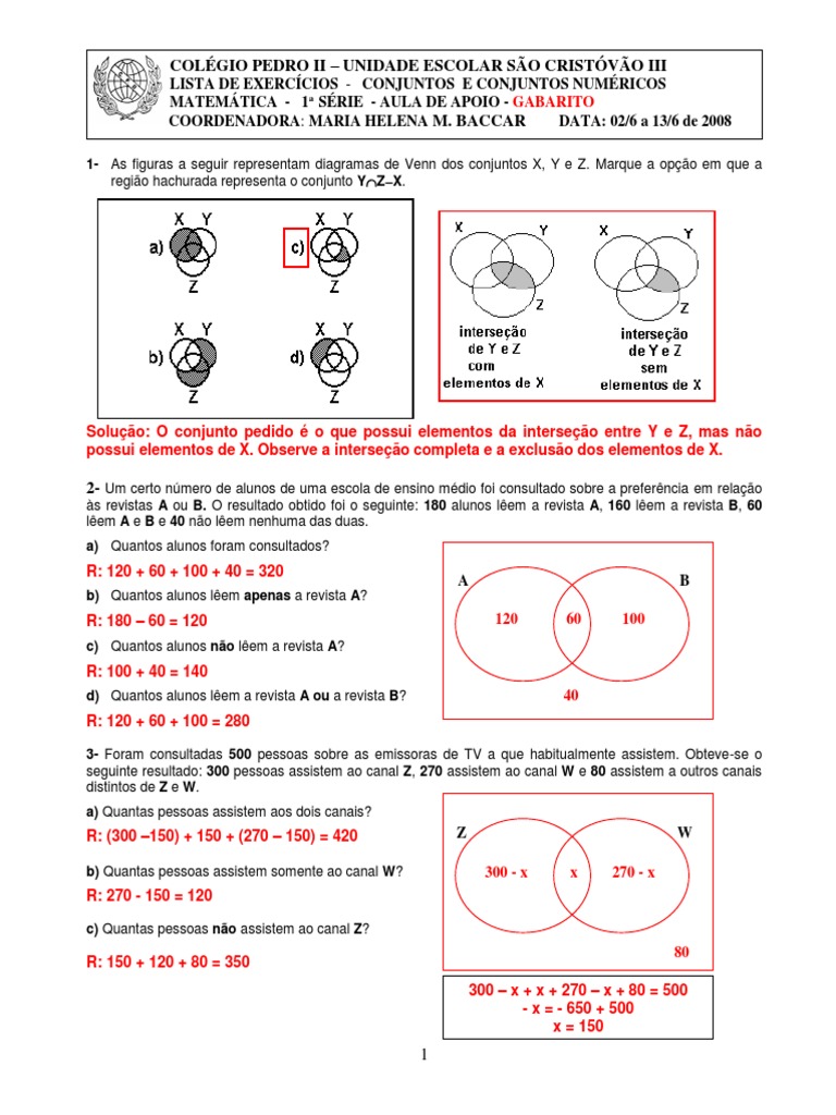 DIAGRAMA DE VENN - PROBLEMAS COM CONJUNTOS, CONJUNTOS NUMÉRICOS, EXERCÍCIOS