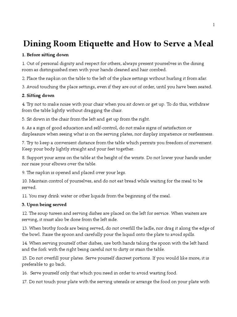 Dining Room Etiquette and How To Serve A Meal PDF Tableware Spoon