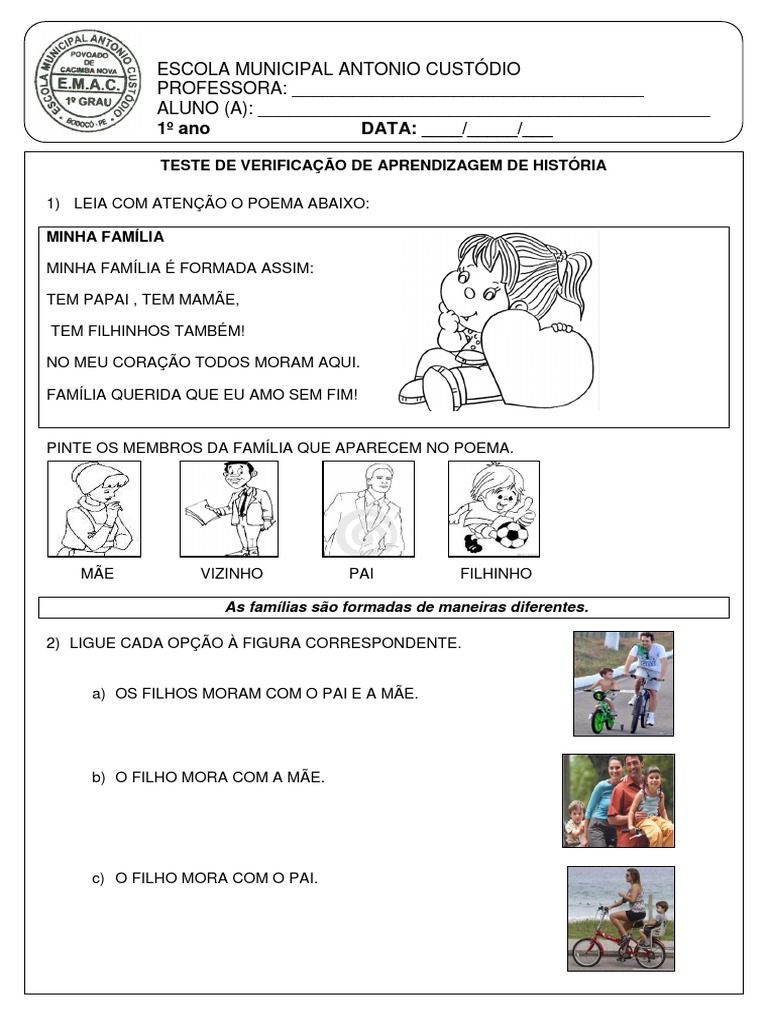 Avaliação II Bimestre de História 1º Ano | PDF