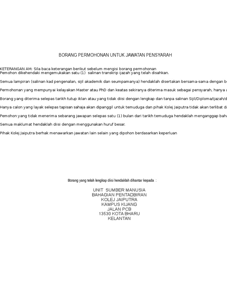 Borang Jawatan Akademik 2016 Pdf