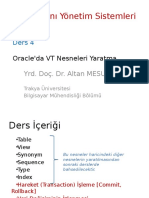 Ders 4 - Oracle'Da VT Nesneleri Yaratma