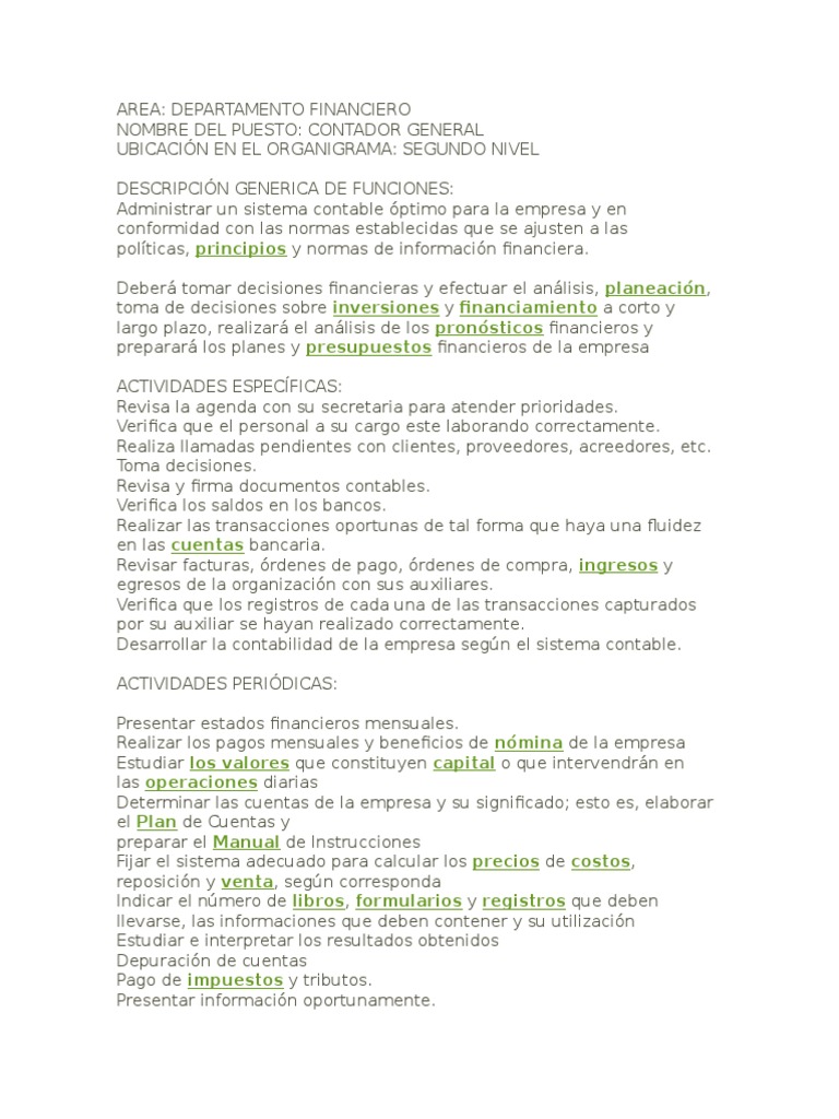 Analisis De Un Puesto De Contador Contabilidad Economias