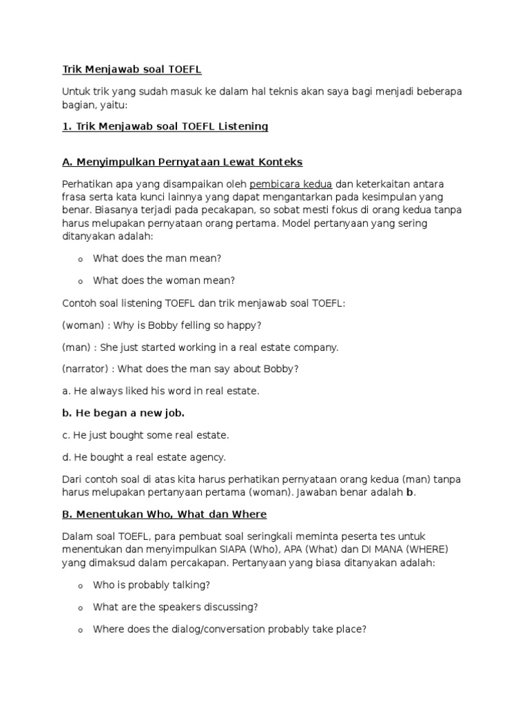 20+ Contoh Soal Toefl Listening Long Conversation ...