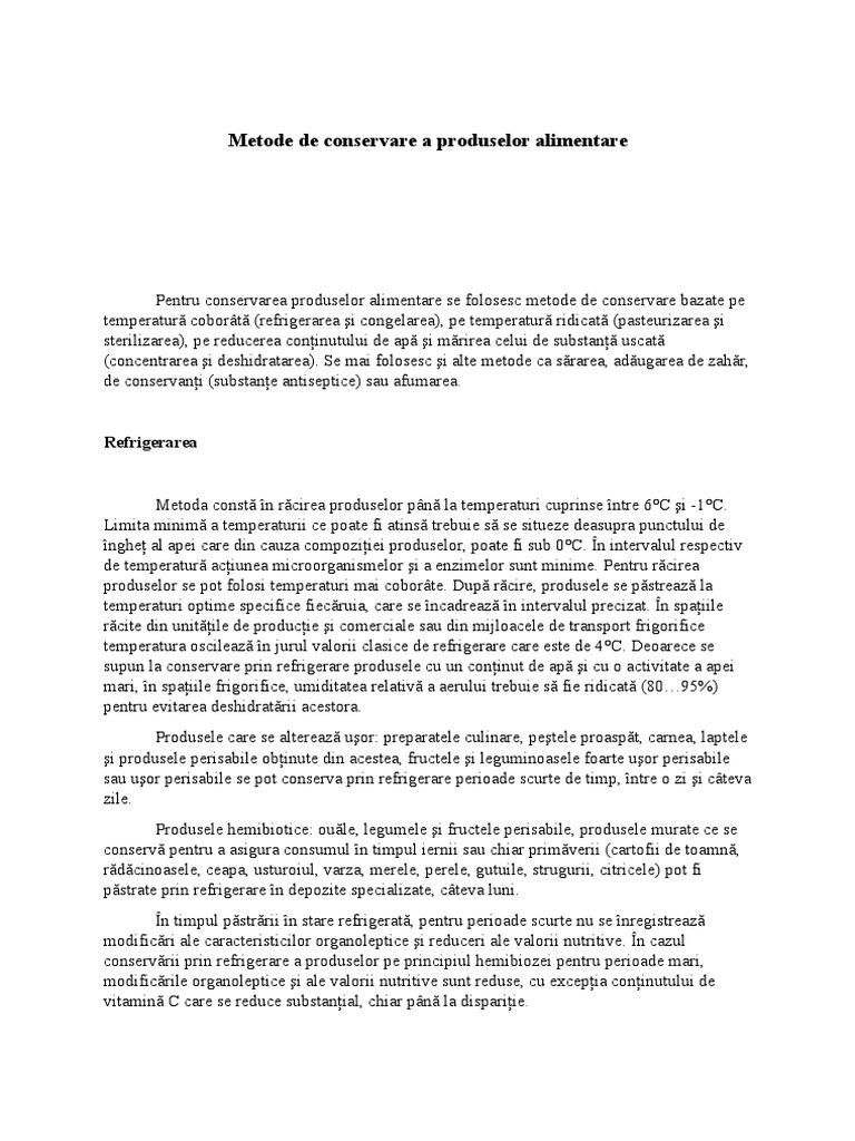 Metode de Pastrare Si Conservare A Alimentelor | PDF