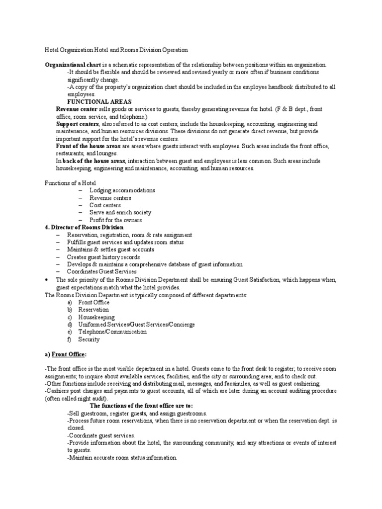 Hotel Rooms Division Structure Explained | PDF | Business | Business ...