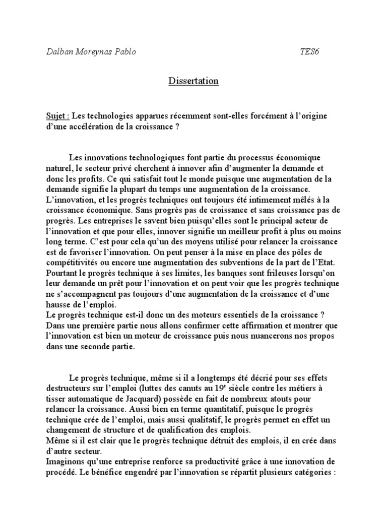 Montrer Que Le Progrès Technique Est Endogène Dissertation Progres Technique | PDF | Changement technologique |  Croissance économique
