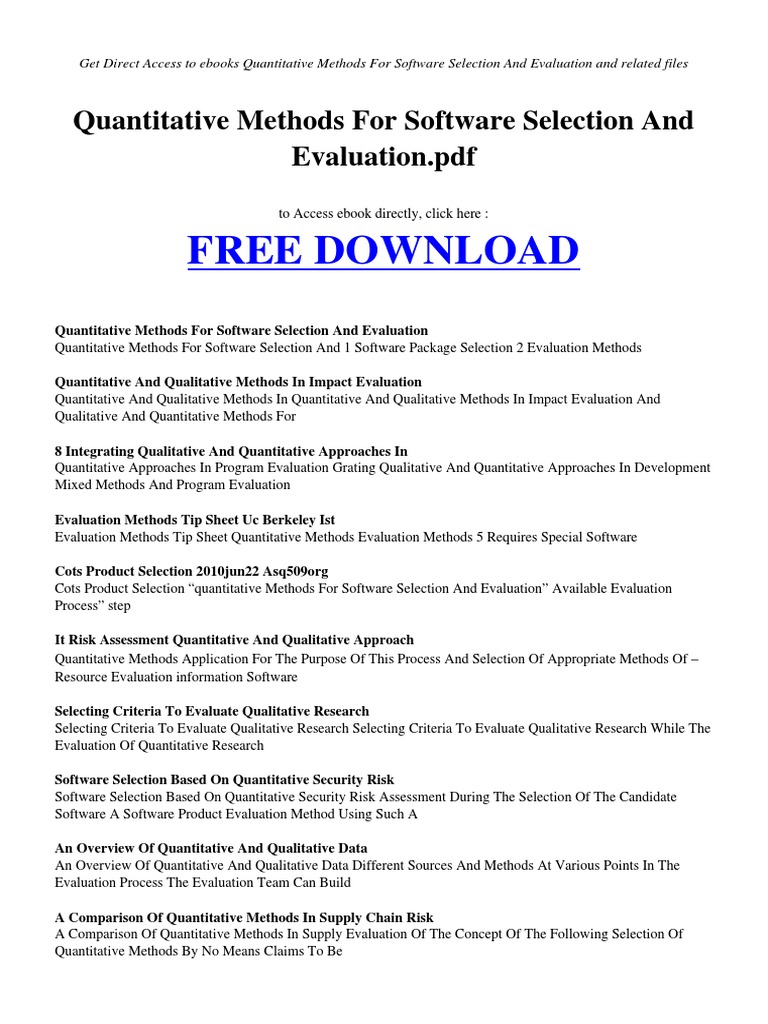 Quantitative Methods for Software Evaluation | PDF | Quantitative ...