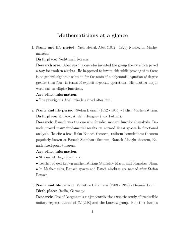 Notable Mathematicians and Their Contributions | PDF | Mathematical ...