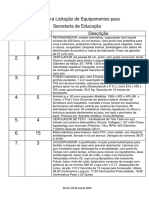 Lista para Licitação de Equipamentos para PDF