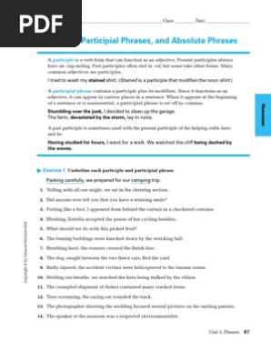 Participle Phrases Worksheets With Answers Pdf - Lilianaescaner
