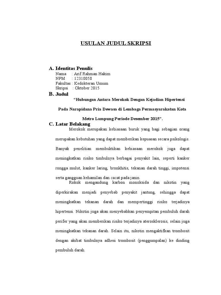 Usulan Judul Skripsi Hipertensi