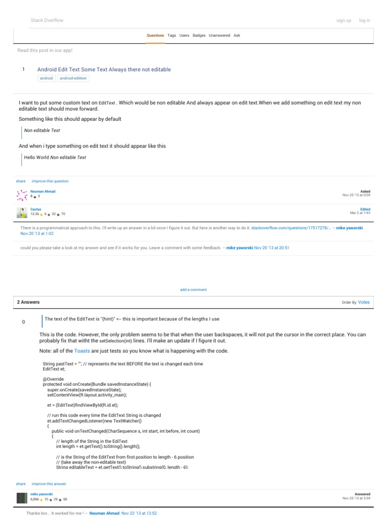 Non-Editable Text in Android EditText | PDF | Android (Operating System ...