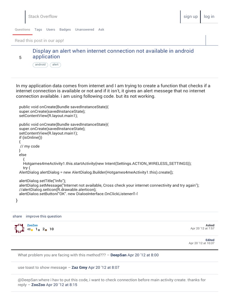 Alert for No Internet Connection in Android | PDF | Boolean Data Type ...