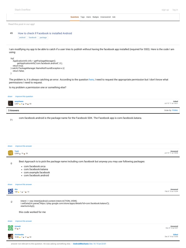 How To Check If Facebook Is Installed Android - Stack Overflow PDF | PDF