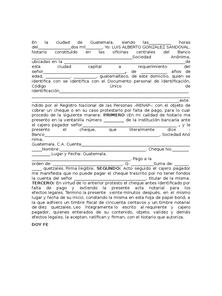 Acta de Protesto de Cheque | PDF