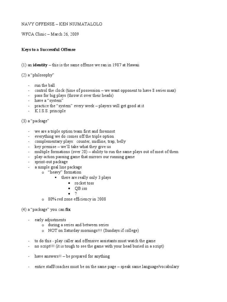 Navy Offense Strategy by Ken Niumatalolo | PDF | American Football ...