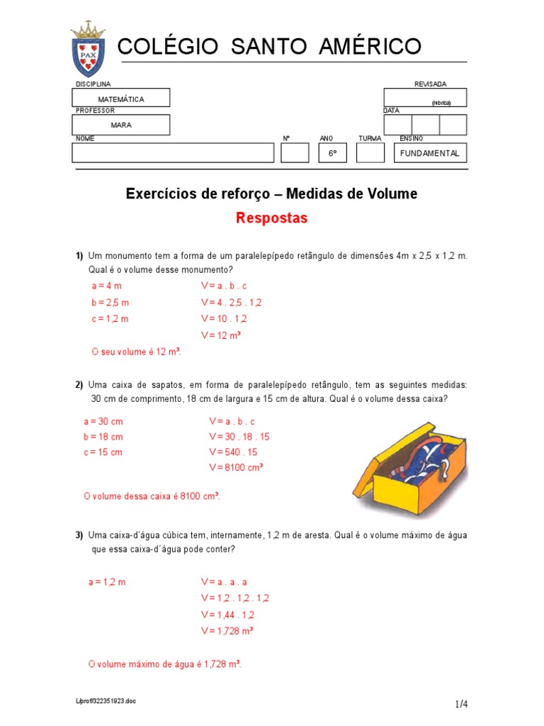 Exercícios de Volume para 7º Ano | PDF