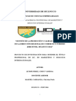 Gestión de La Promoción y Calidad de Servicio en La Dirección Regional de Comercio y Turismo (Dircetur) - Huanuco 2016