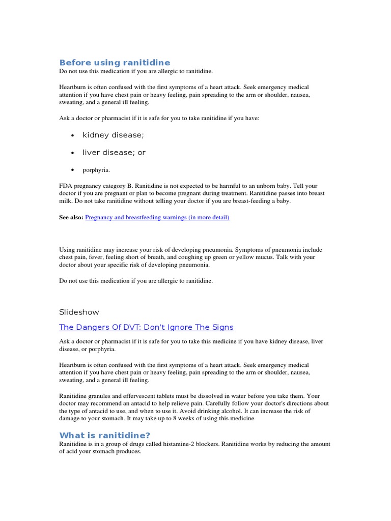 Before Using Ranitidine Kidney Disease Liver Disease or PDF