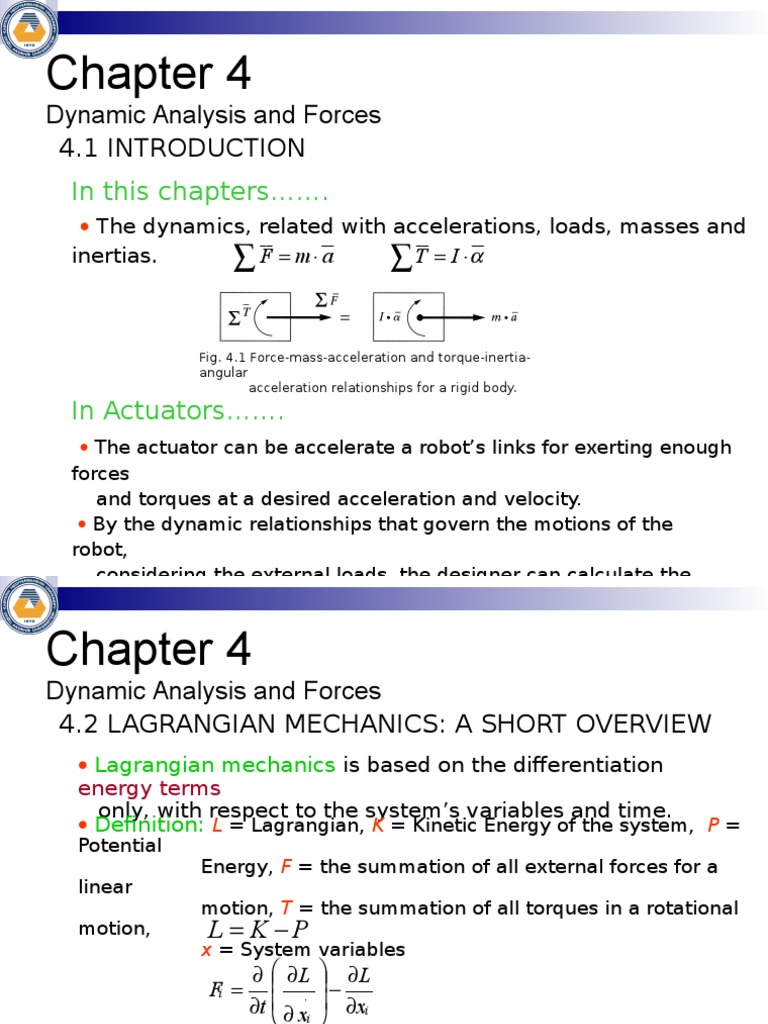 Chapter 4 - Dynamic Analysis | PDF | Lagrangian Mechanics | Kinetic Energy