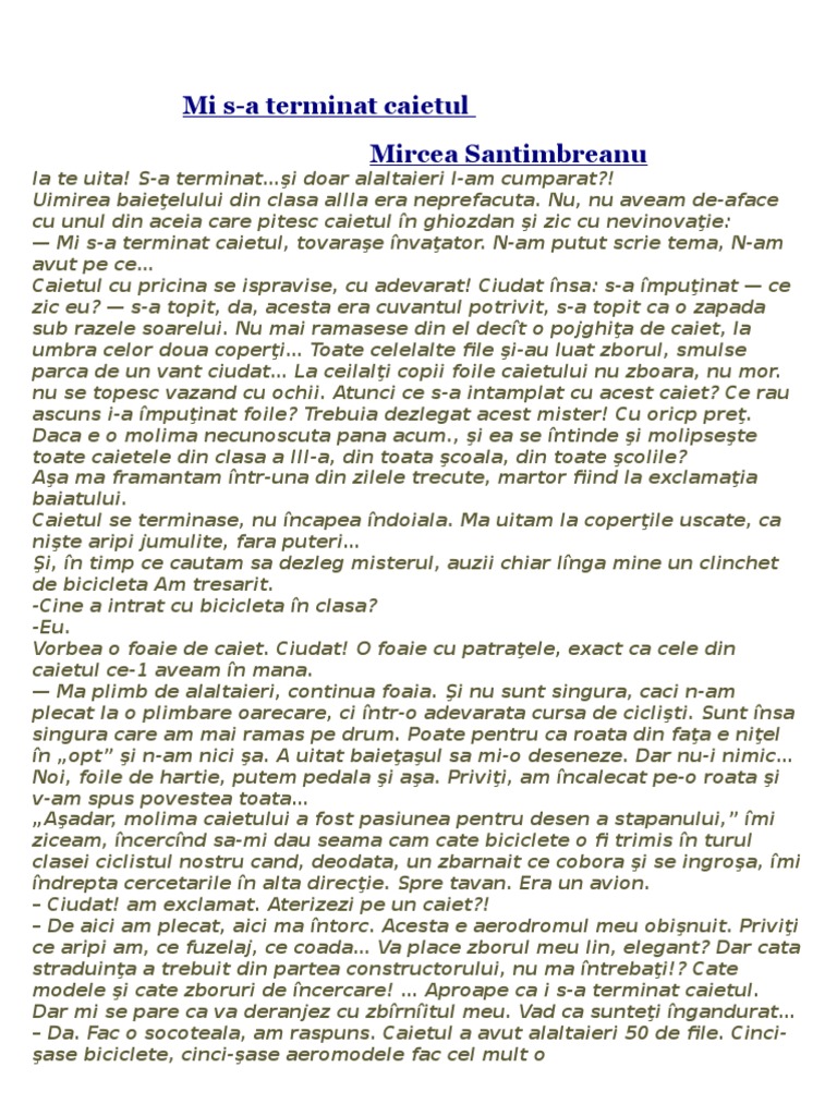 Mi S-A Terminat Caietul - Mircea Santimbreanu | PDF