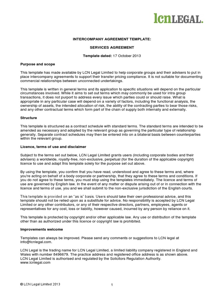 Intercompany Agreement Template Uk PDF Template Intercompany Agreement Template Uk PDF Template