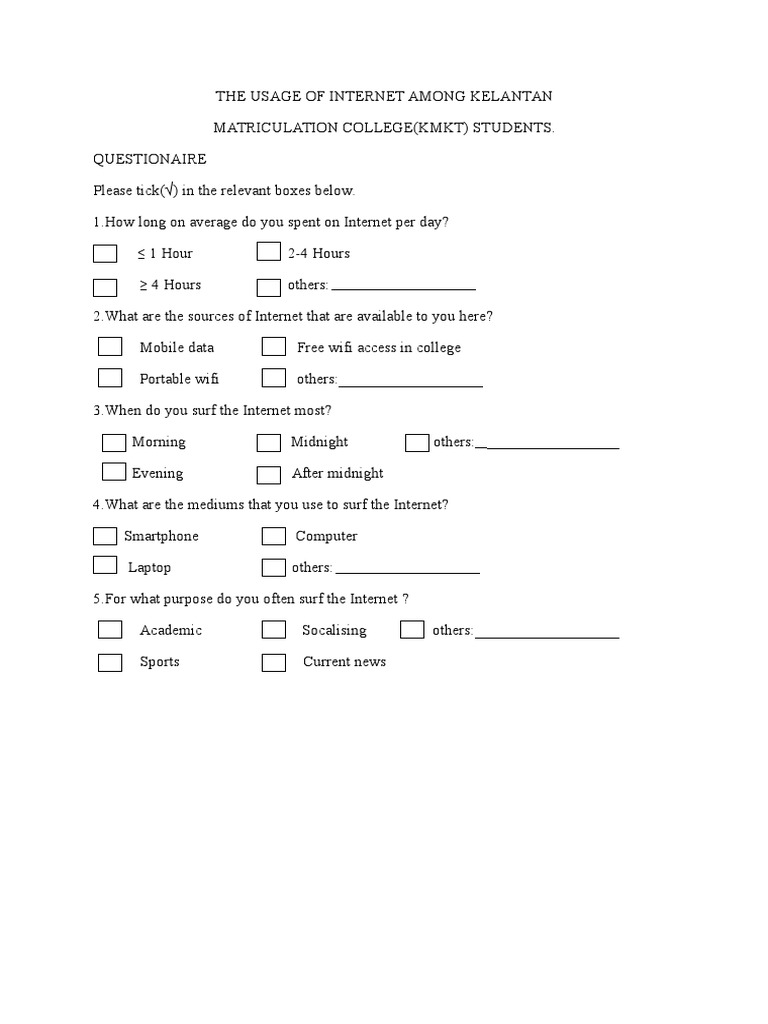 Internet Usage Survey for KMKT Students | PDF