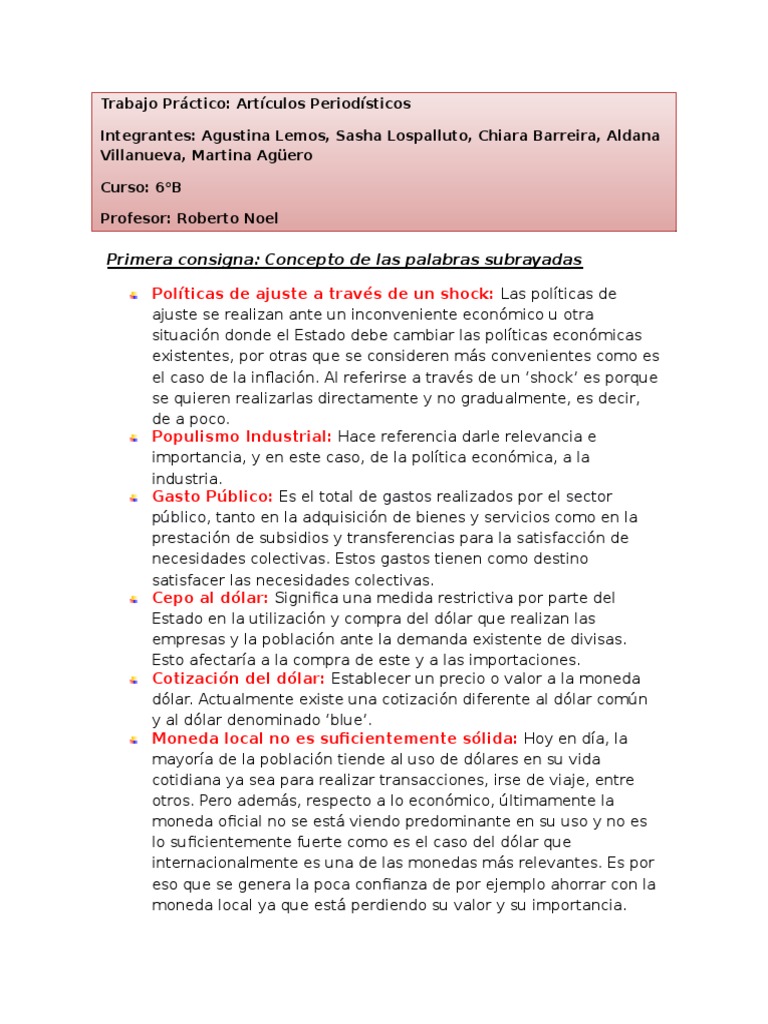 Trabajo Práctico Economía | PDF | Moneda local | Ciencias económicas
