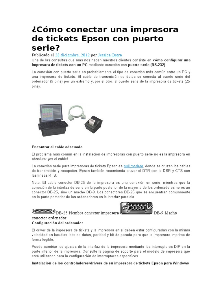 Cómo Conectar Una Impresora de Tickets Epson Con Puerto Serie