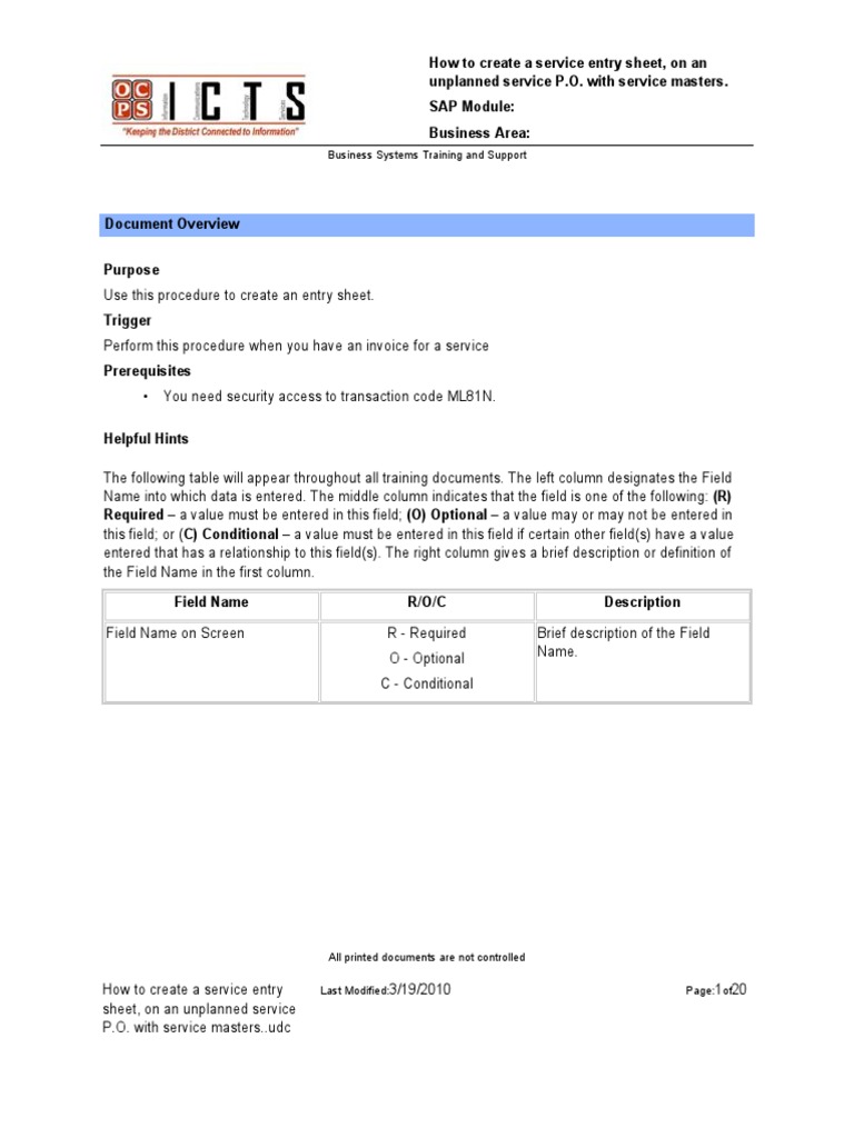 Create A Service Entry Sheet On A P O With An Unplanned Service Using ...