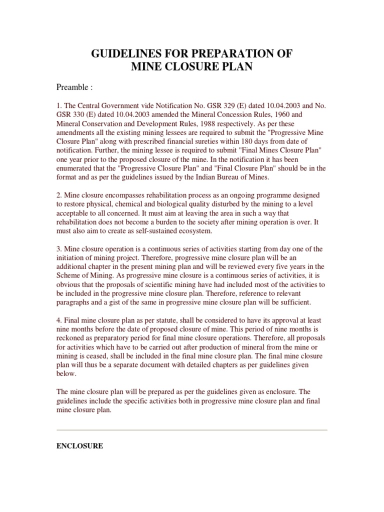 Mine Closure Plan Guidelines 2025 | PDF | Mining | Water
