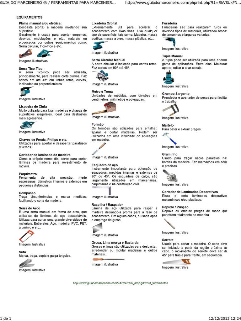 Lista De Ferramentas Para Marcenaria Pdf