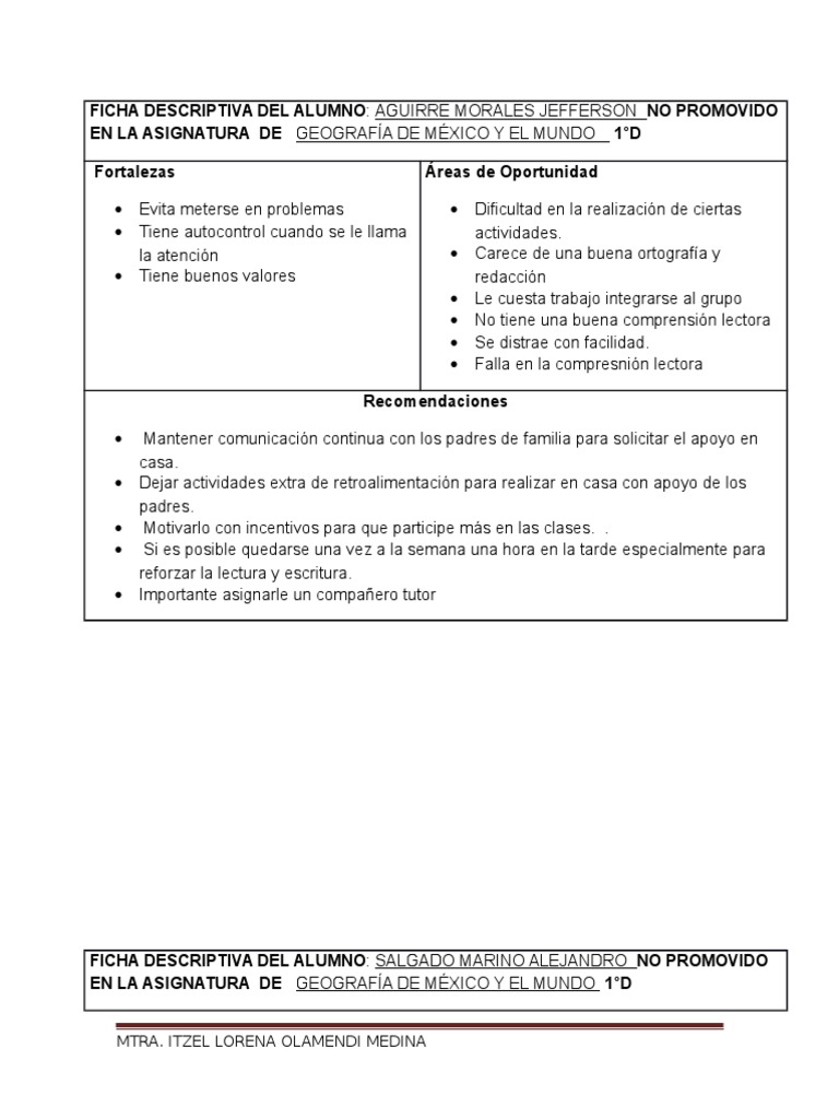 Ficha Descriptiva Del Alumno
