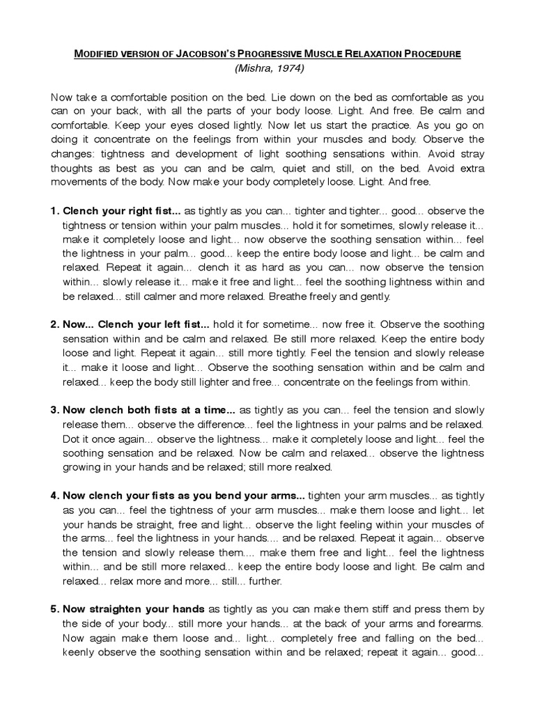 JPMR Instructions | Thorax | Relaxation (Psychology)