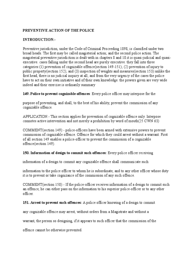 Police Preventive Action Under CrPC | PDF | Arrest | Search Warrant