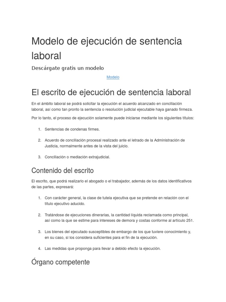 Modelo de Ejecución de Sentencia Laboral | PDF | Pena capital | Sentencia  (Ley)