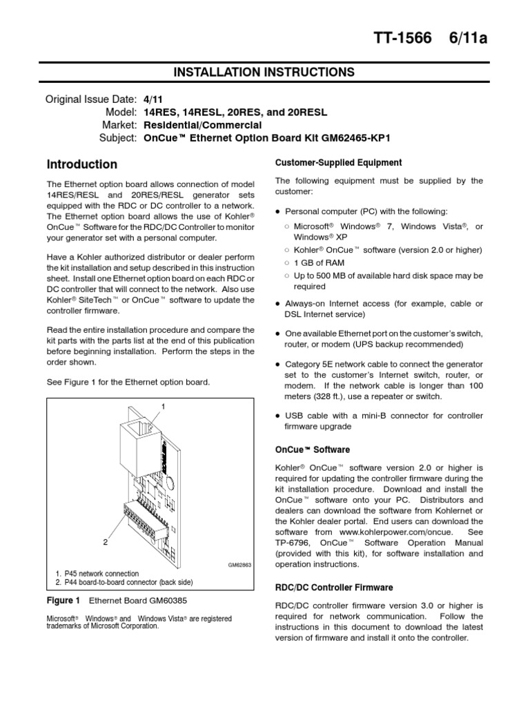Kohler OnCue Software Installation Directions