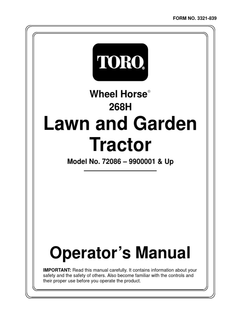 Toro Wheel Horse 268H Lawn and Garden Tractor Operators Manual