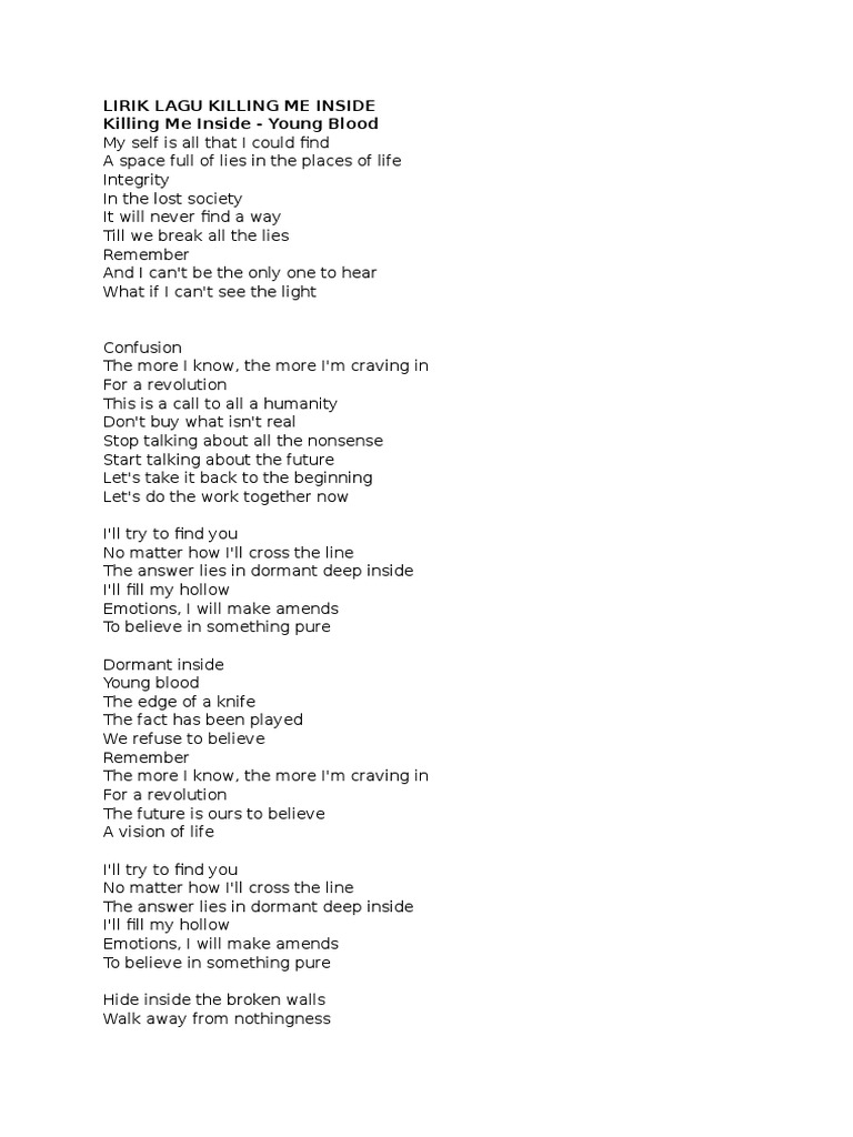 Lirik Lagu Killing Me Inside Killing me inside фото исполнителя killing me inside. lirik lagu killing me inside