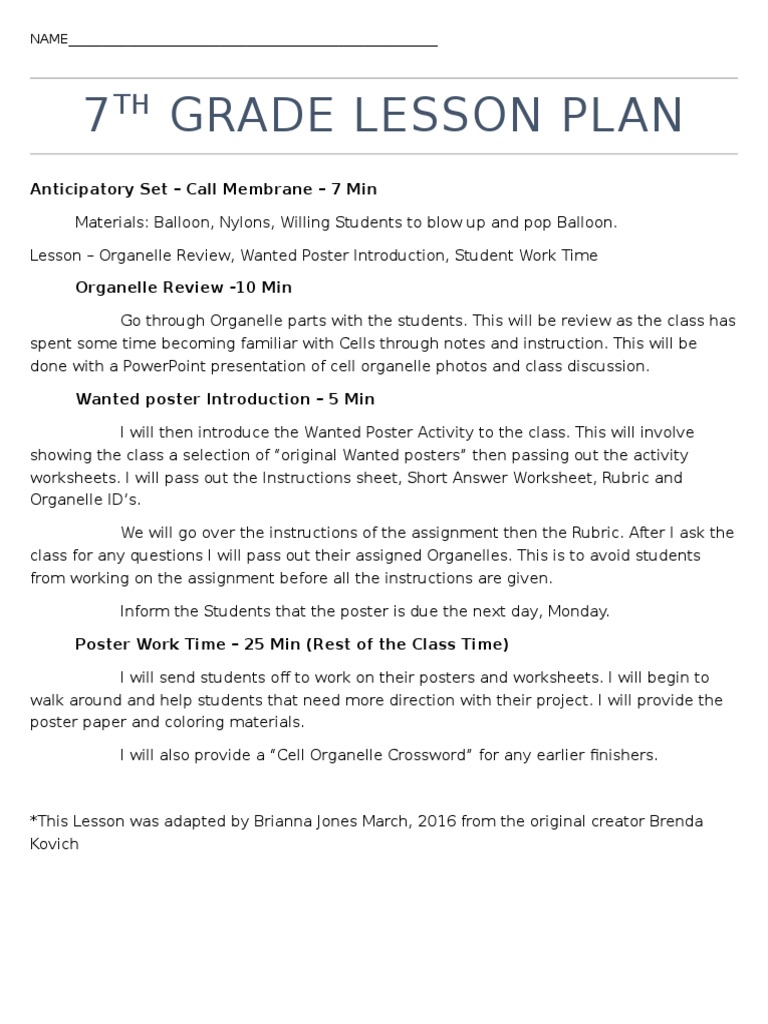 7th grade cell organelle poster lesson plan | Organelle | Cell (Biology)