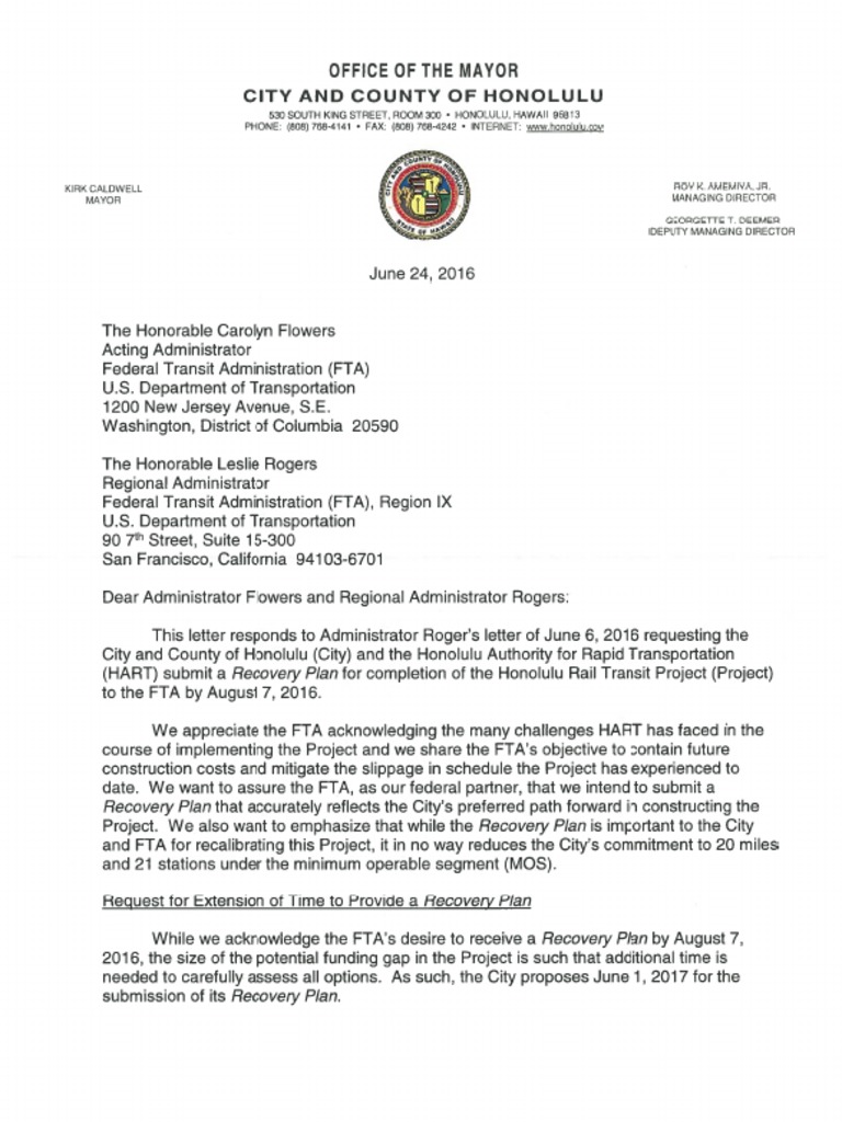 FTA letter from Caldwell