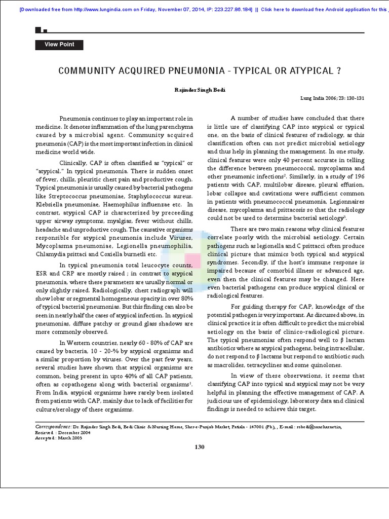 Typical vs Atypical Pneumonia Overview | PDF | Pneumonia | Clinical ...